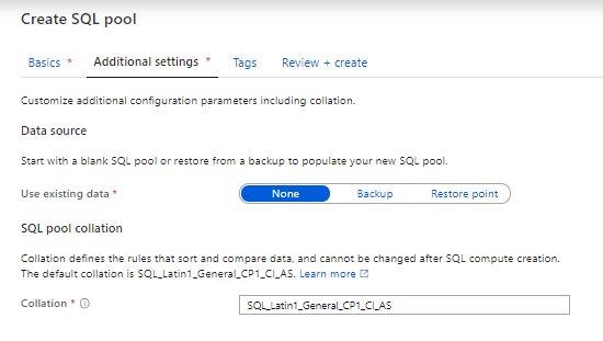 Additional settingsAzure Synapse SQL Pool 