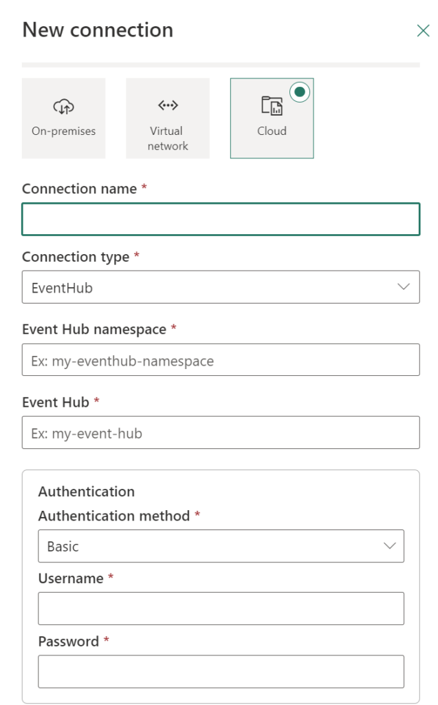 Microsoft Fabric add Event Hub connection