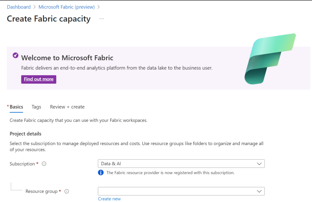 Microsoft Fabric create capacity